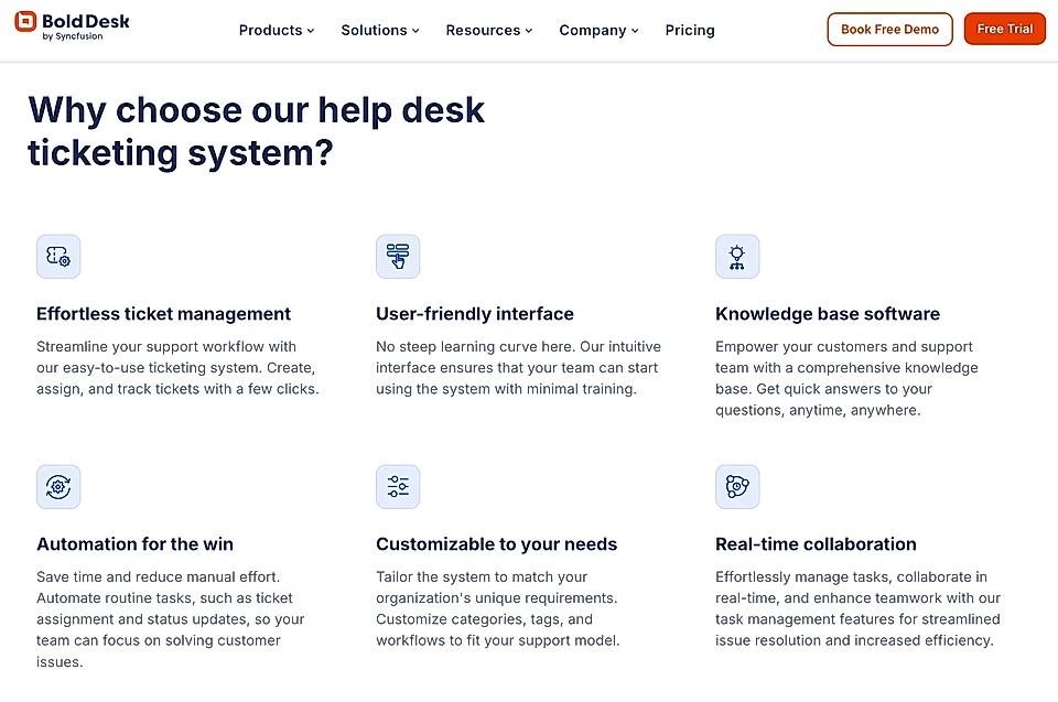 A PPC landing page example and features section