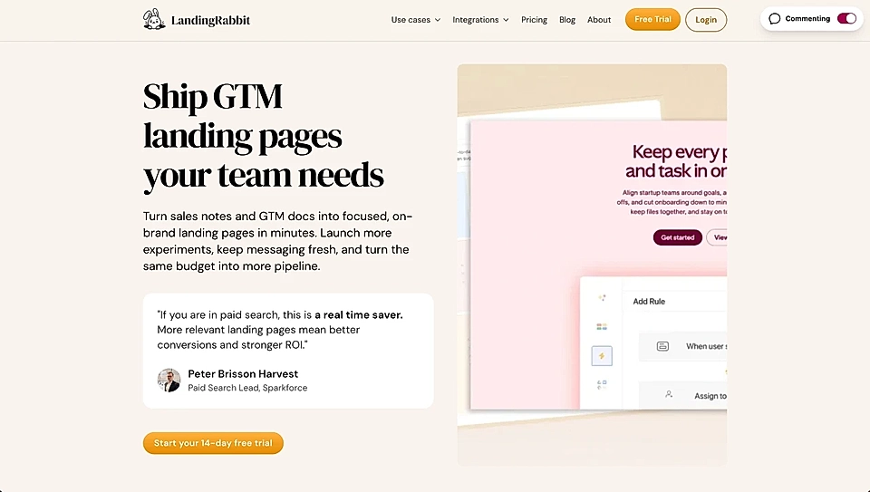 LandingRabbit hero example with a testimonial