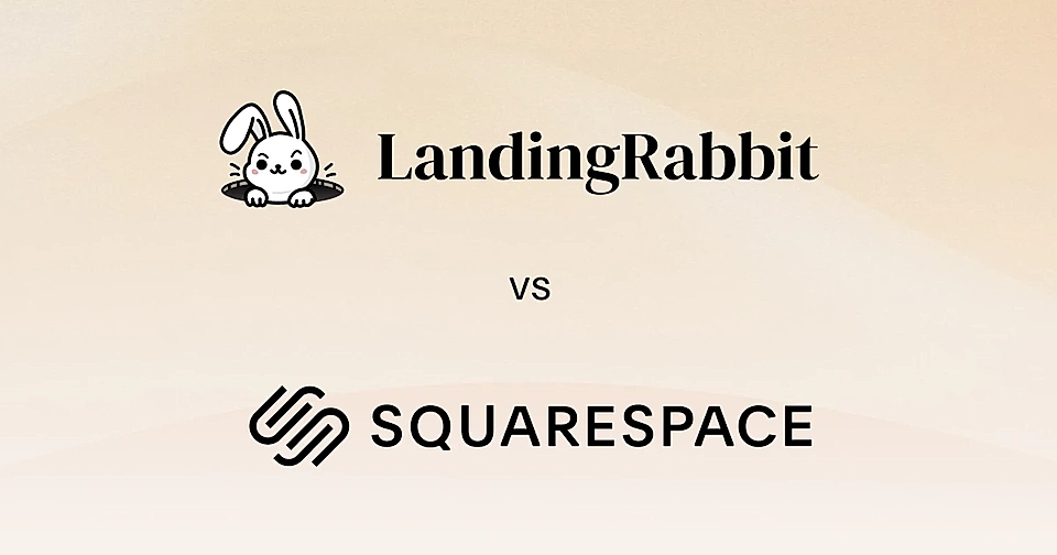 LandingRabbit vs Squarespace comparison graphic with both logos on a light beige background.