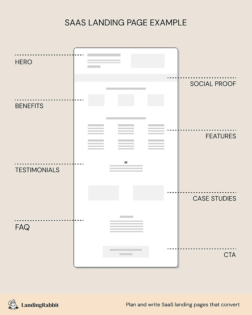 A SaaS landing page structure example 
