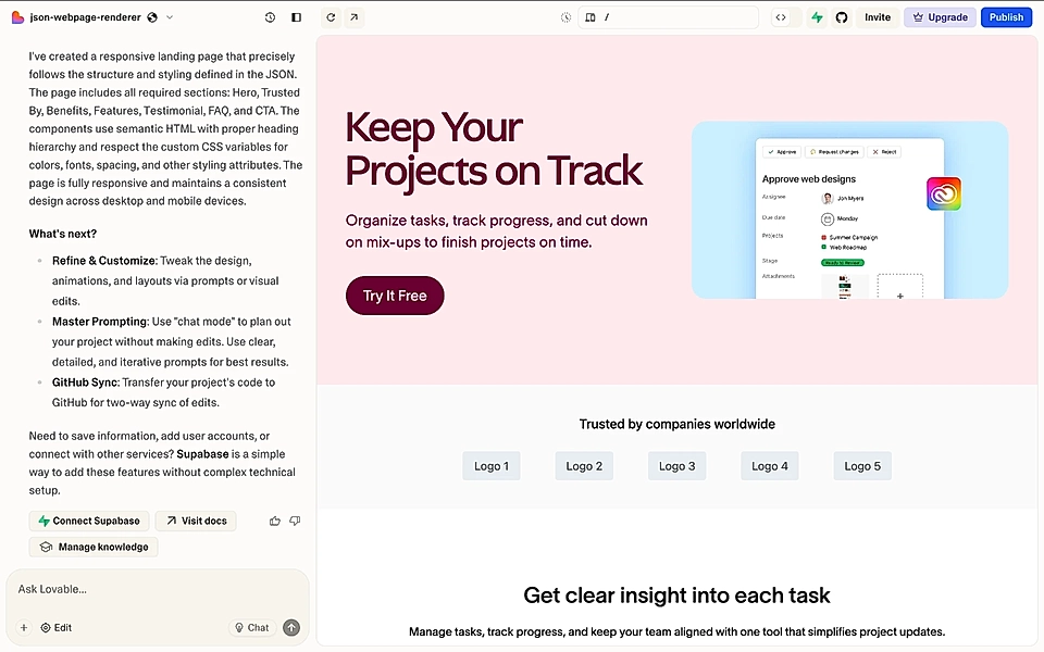 Ready-made landing page on Lovable