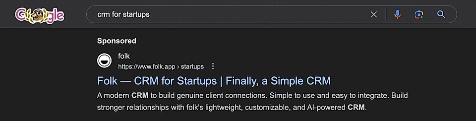 A Google Ad copy text example