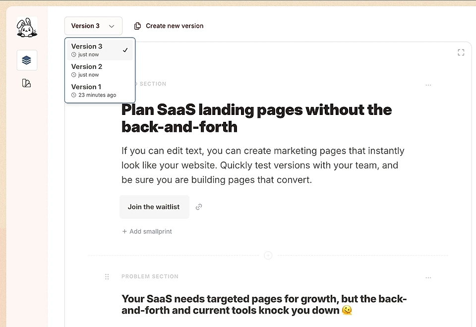 A SaaS landing page text editor