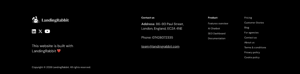 An example footer with a text box column