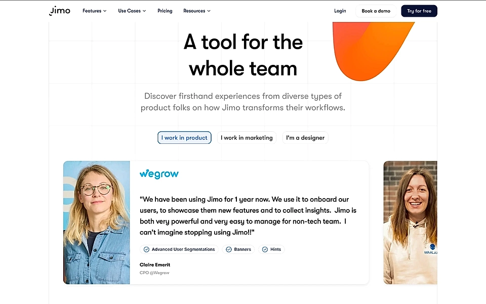 A testimonials section on a SaaS landing page