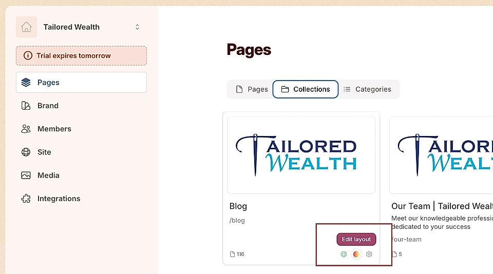 Edit layout of the Collection page in LandingRabbit
