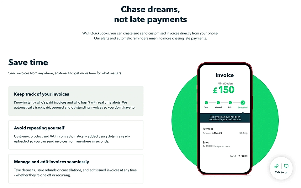 A Google Ads landing page example and a features section