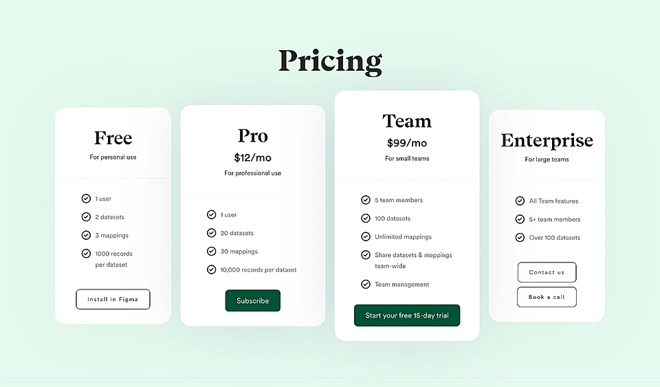 An example of a pricing element on a SaaS landing page
