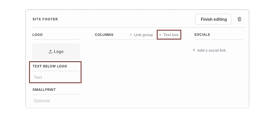 Add text boxes to the footer