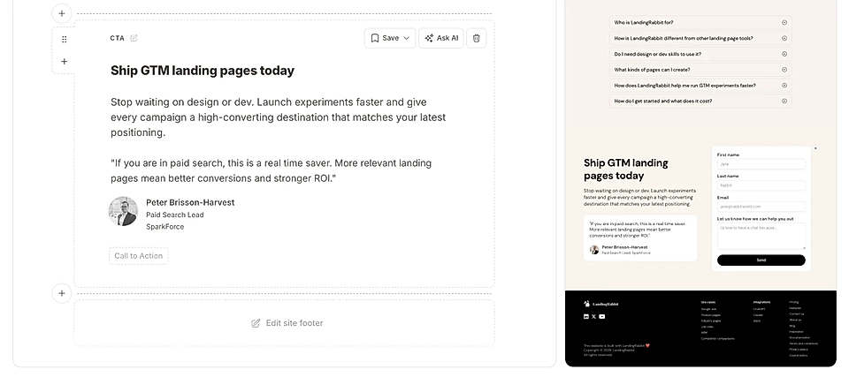 A testimonial example in a CTA section