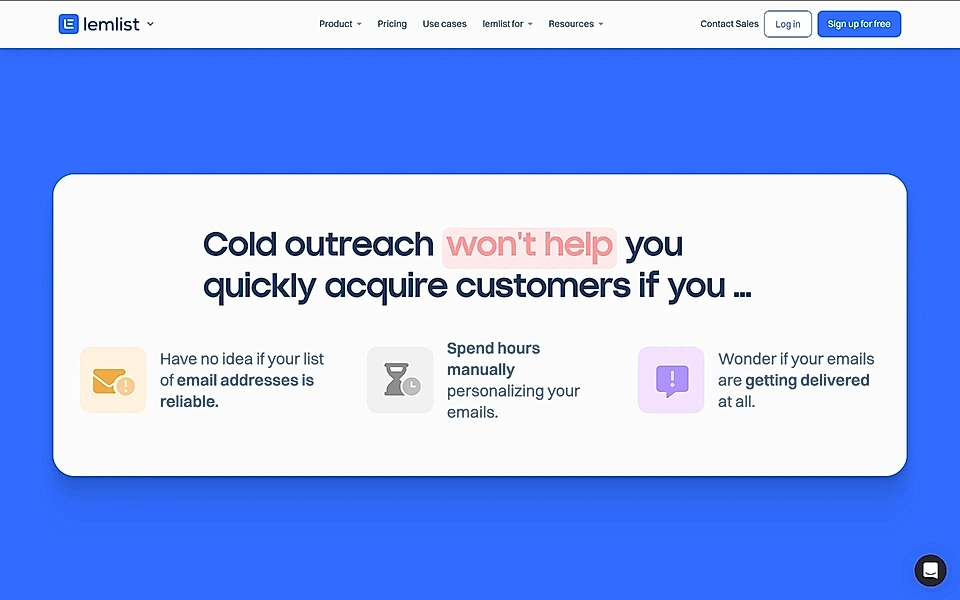 A problem section example on a SaaS landing page