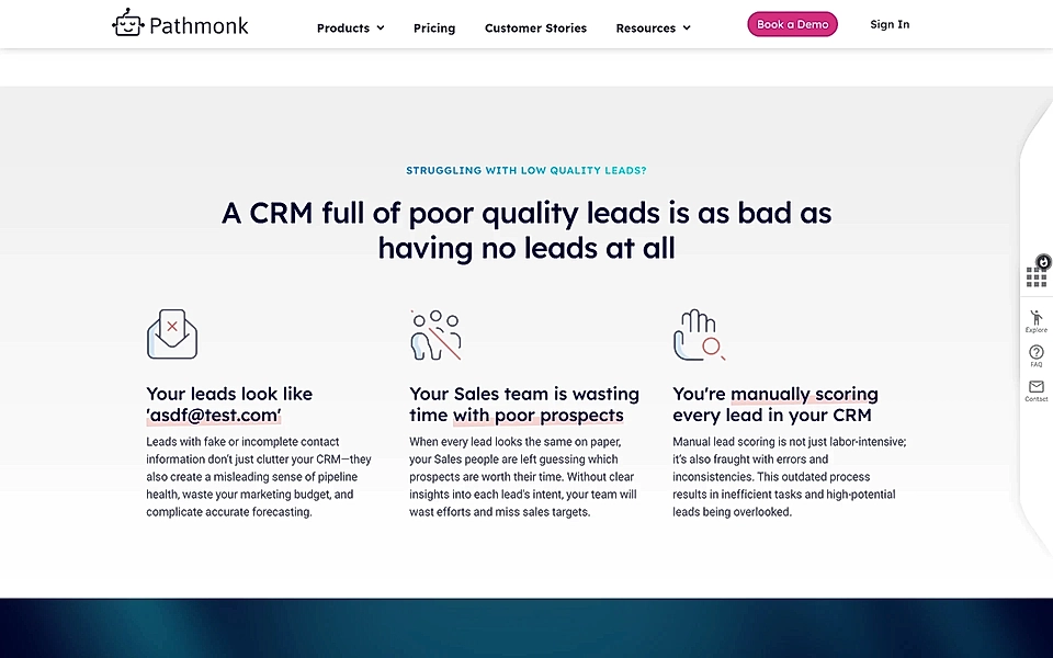 A problem section on a SaaS landing page