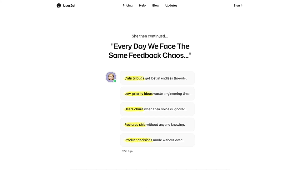 A SaaS landing page problem section example