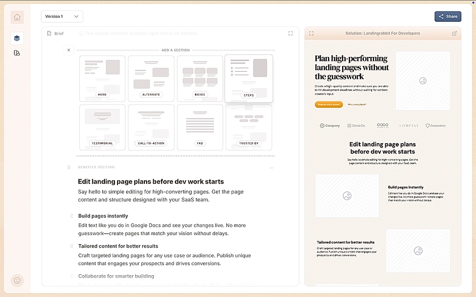 Adding a content section to the SaaS landing page