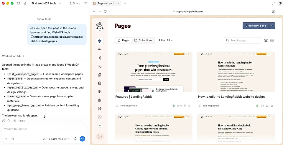 LandingRabbit's WebMCP tools in ChatGPT