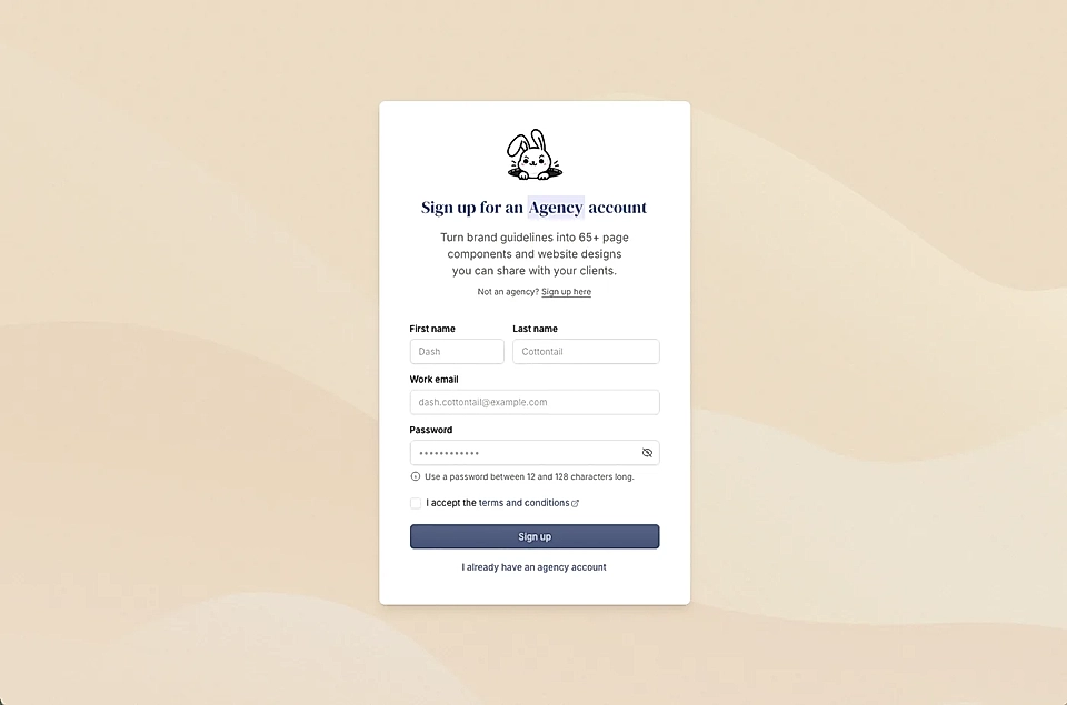 Agency account sign up in LandingRabbit