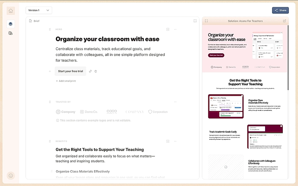 A SaaS landing page visual editor