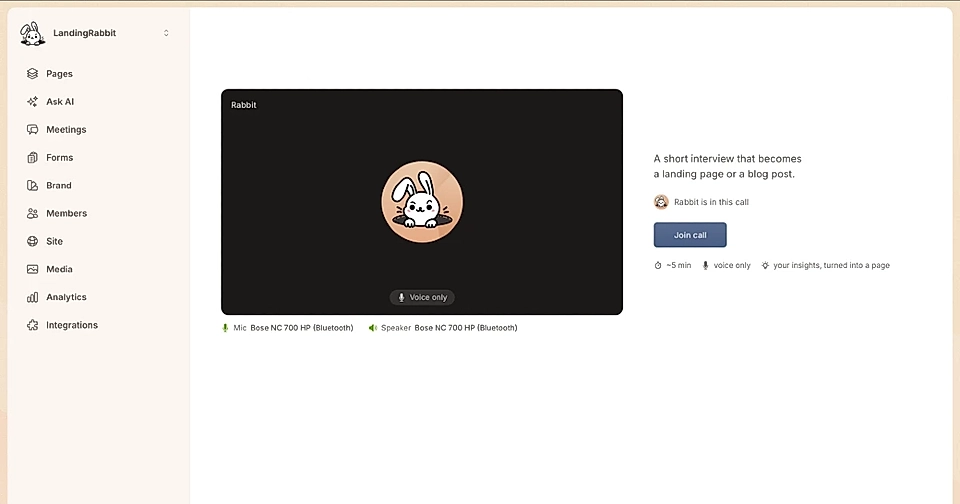 LandingRabbit page interview waiting room before joining the call