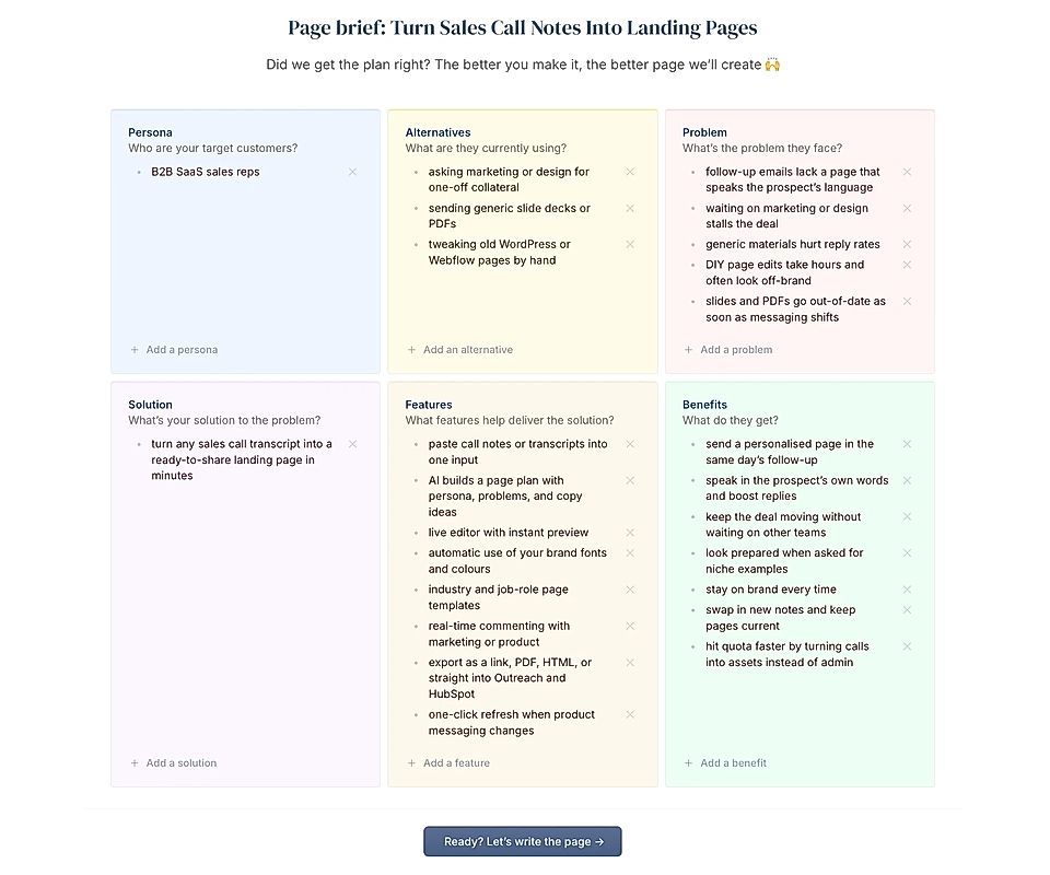 A landing page content plan