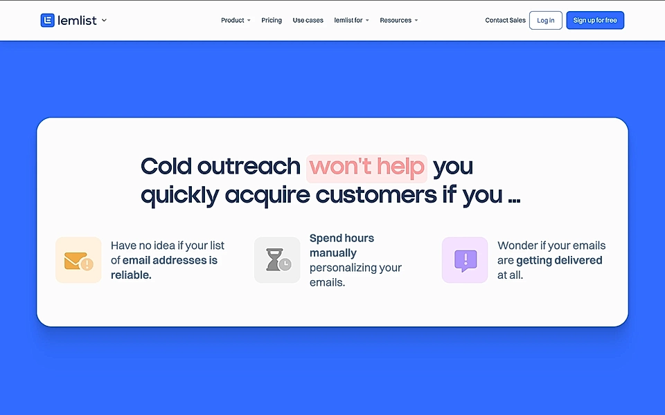 A SaaS landing page problem section example