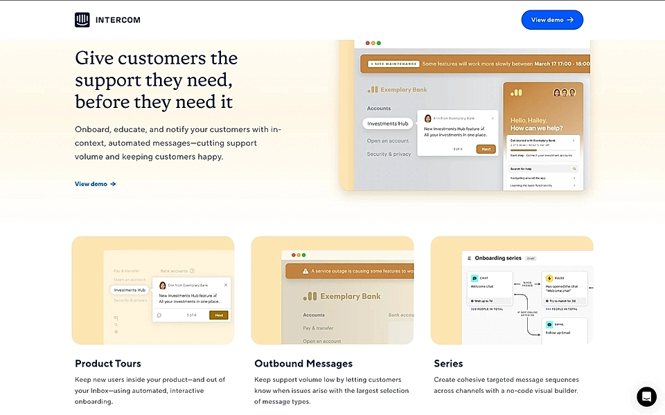 A Google Ads landing page example and a features section