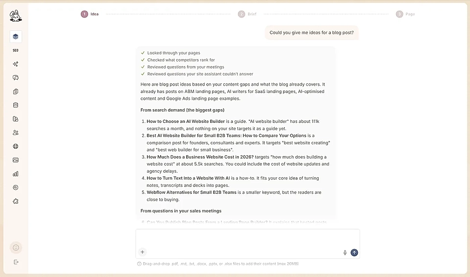 Planning a blog post in LandingRabbit