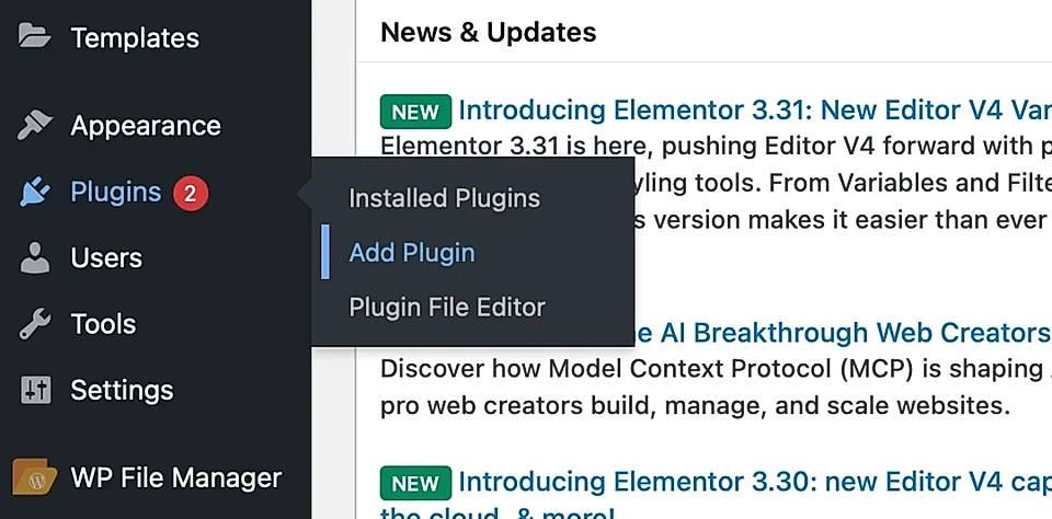 Add a plugin in the WordPress admin
