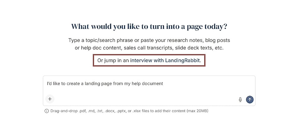 Click to start an interview for a new page