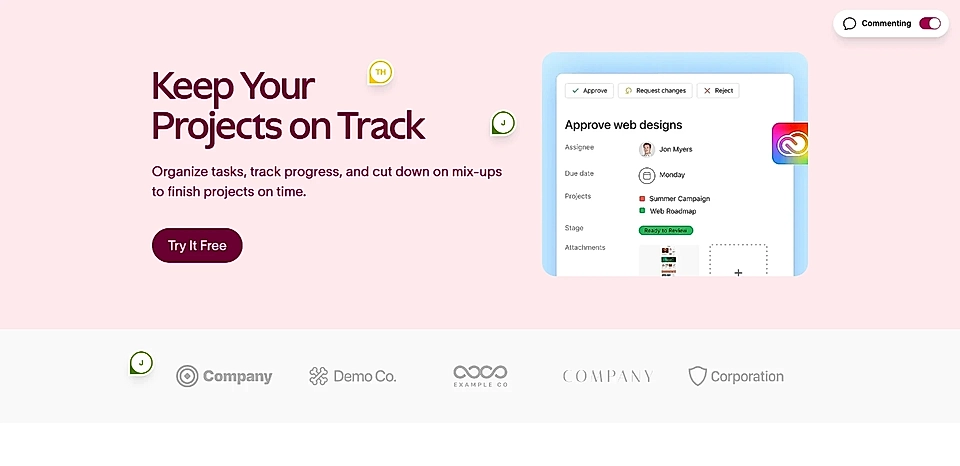 An example page with comments and feedback on design and text