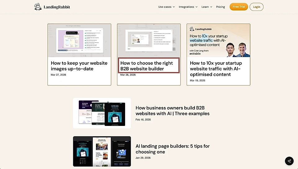 LandingRabbit blog page showing an example blog post with an edited Collection page list view title