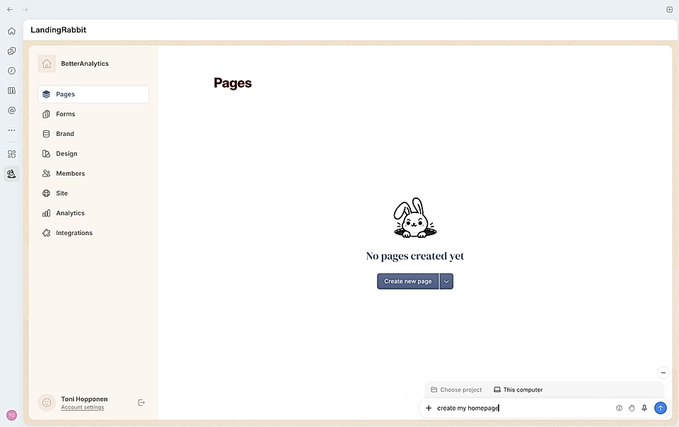 LandingRabbit ChatGPT app after signing up