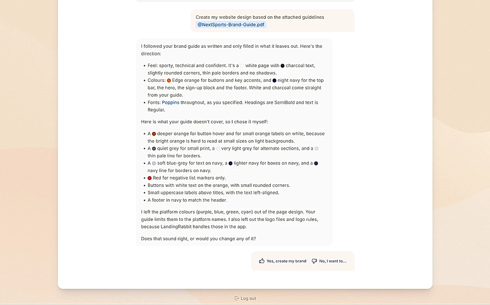 A brand design summary in the sign up