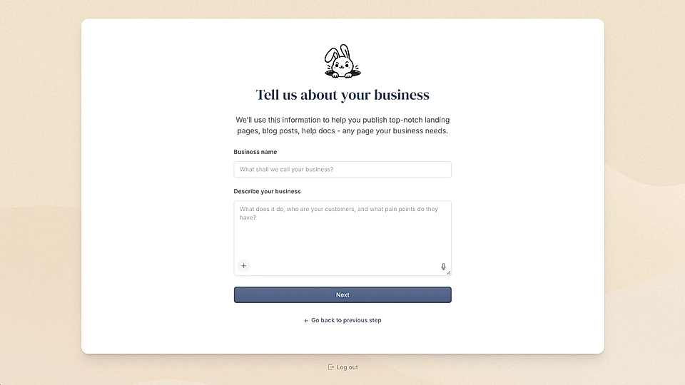 Type you business name and description in the LandingRabbit sign up