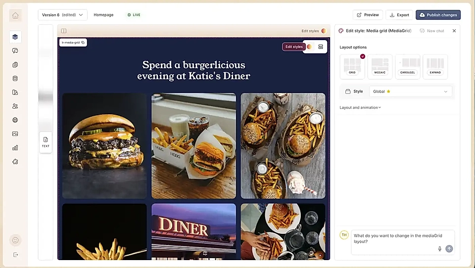 Edit styles and choose the Media Grid layout option