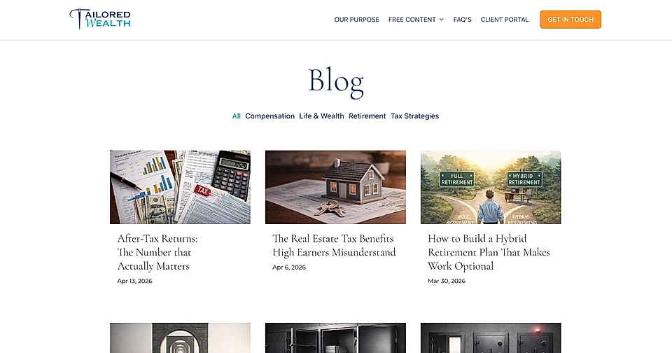 An example of a blog list view page with categories