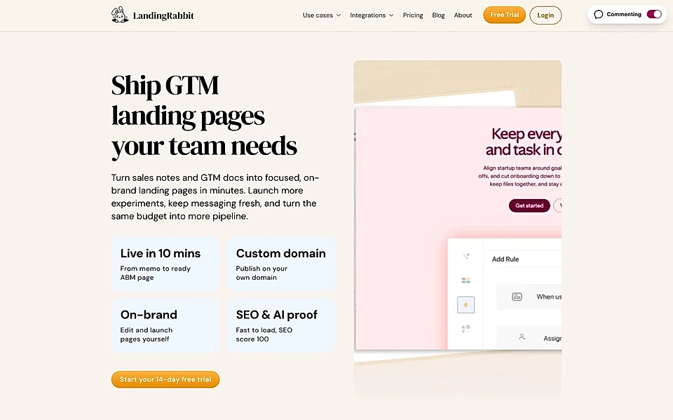 LandingRabbit hero example with boxes showing the key features