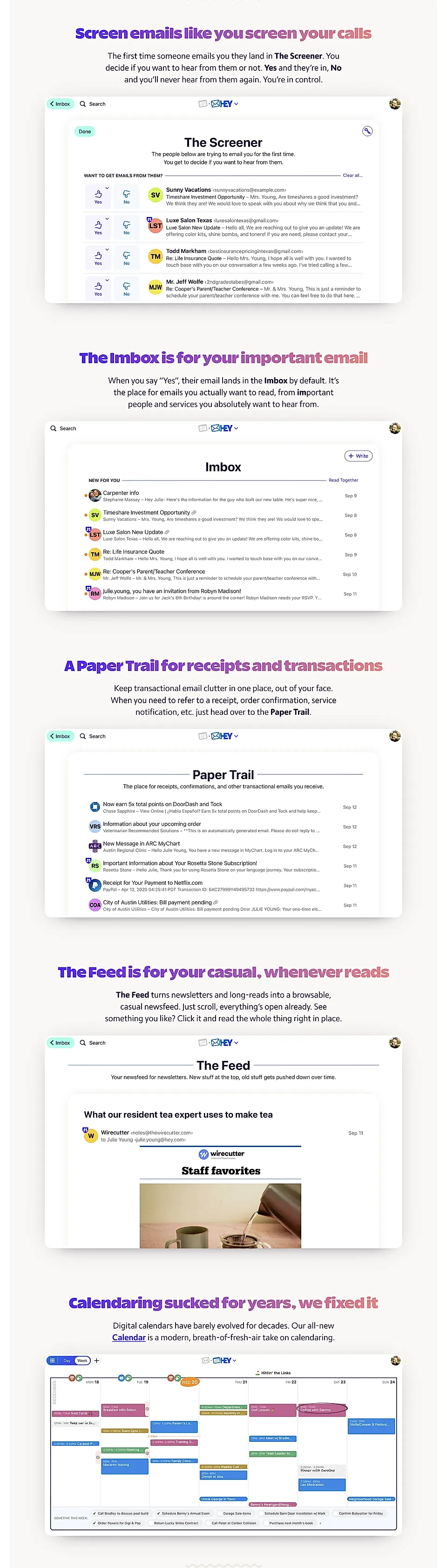 A features section example on a SaaS landing page