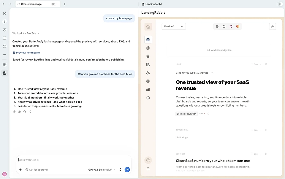 LandingRabbit ChatGPT app open in the sidepanel
