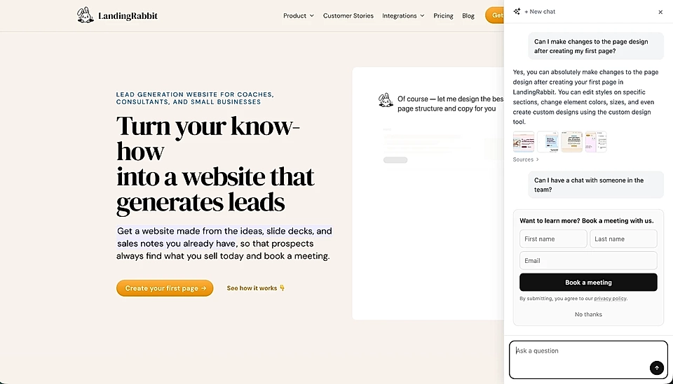 The Ask AI chat widget example on a website