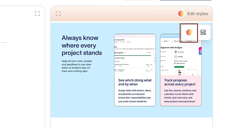 LandingRabbit dashboard and the Edit styles icon
