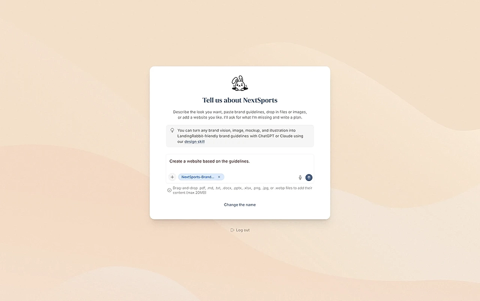 A brand guidelines chat in the LandingRabbit app