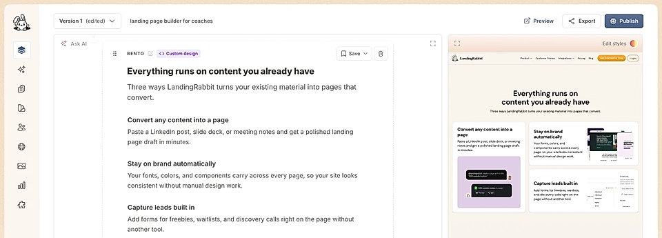LandingRabbit text editor example for custom design layout