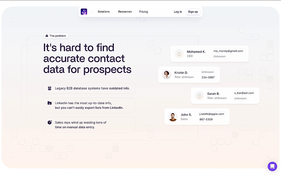 A problem section example on a SaaS landing page