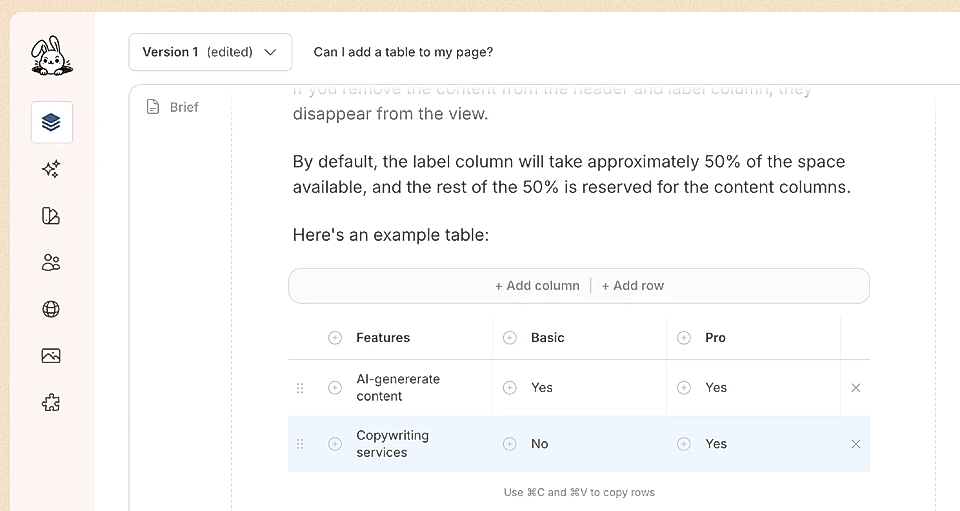 LandingRabbit page editor and copy and paste for rows.