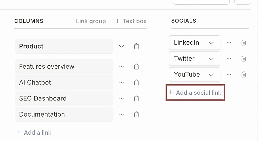 Add social media links to the footer