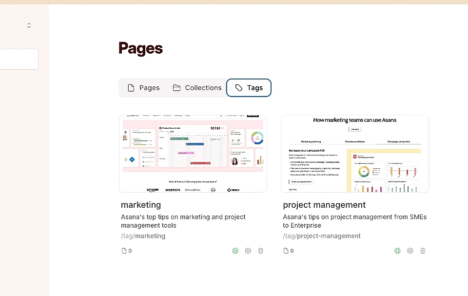 Manage tags in the LandingRabbit workspace for website management