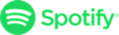 Spotify logo in green featuring a circular icon and the word 'Spotify' in bold lettering.