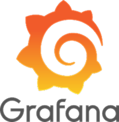 Grafana logo featuring a stylized orange and yellow flower with a spiral design, alongside the word 'Grafana' in grey.