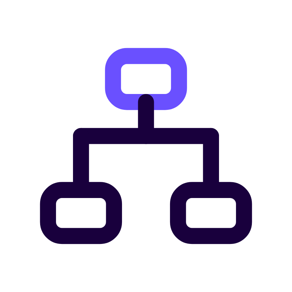 Purple hierarchy/org chart icon on a black background