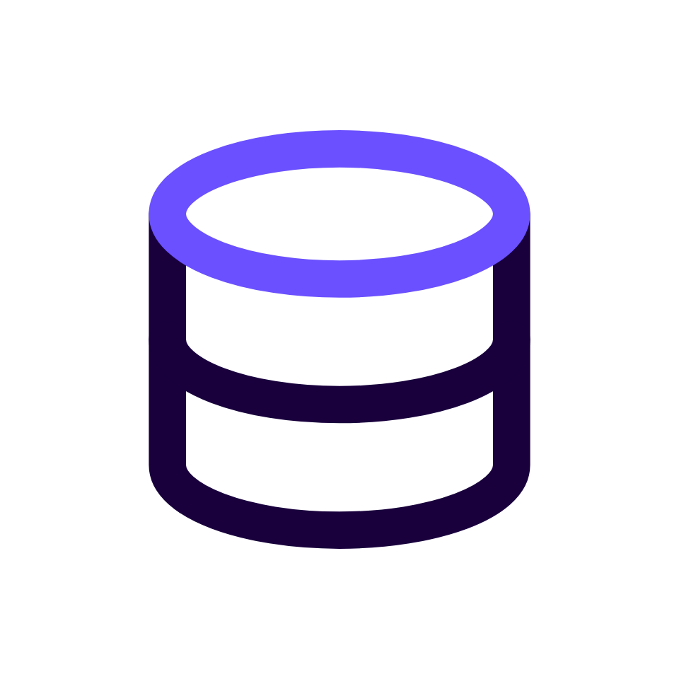Purple database cylinder icon on a black background
